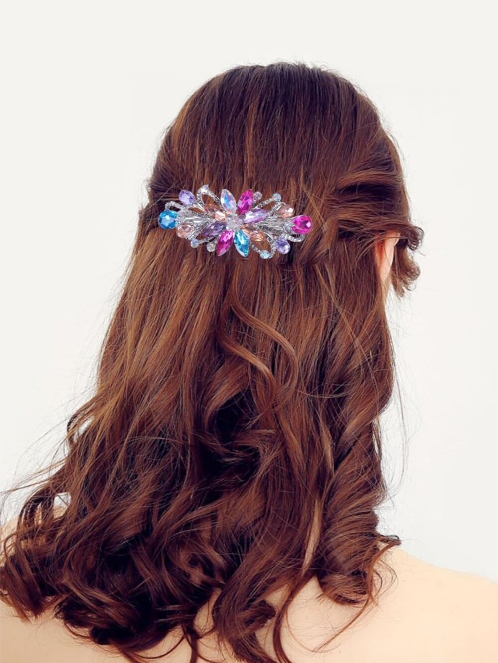 Flower Luxury Jewelry Design Hairpin Rhinestone Hair Barrette Clip for Women and - Picture 3 of 5